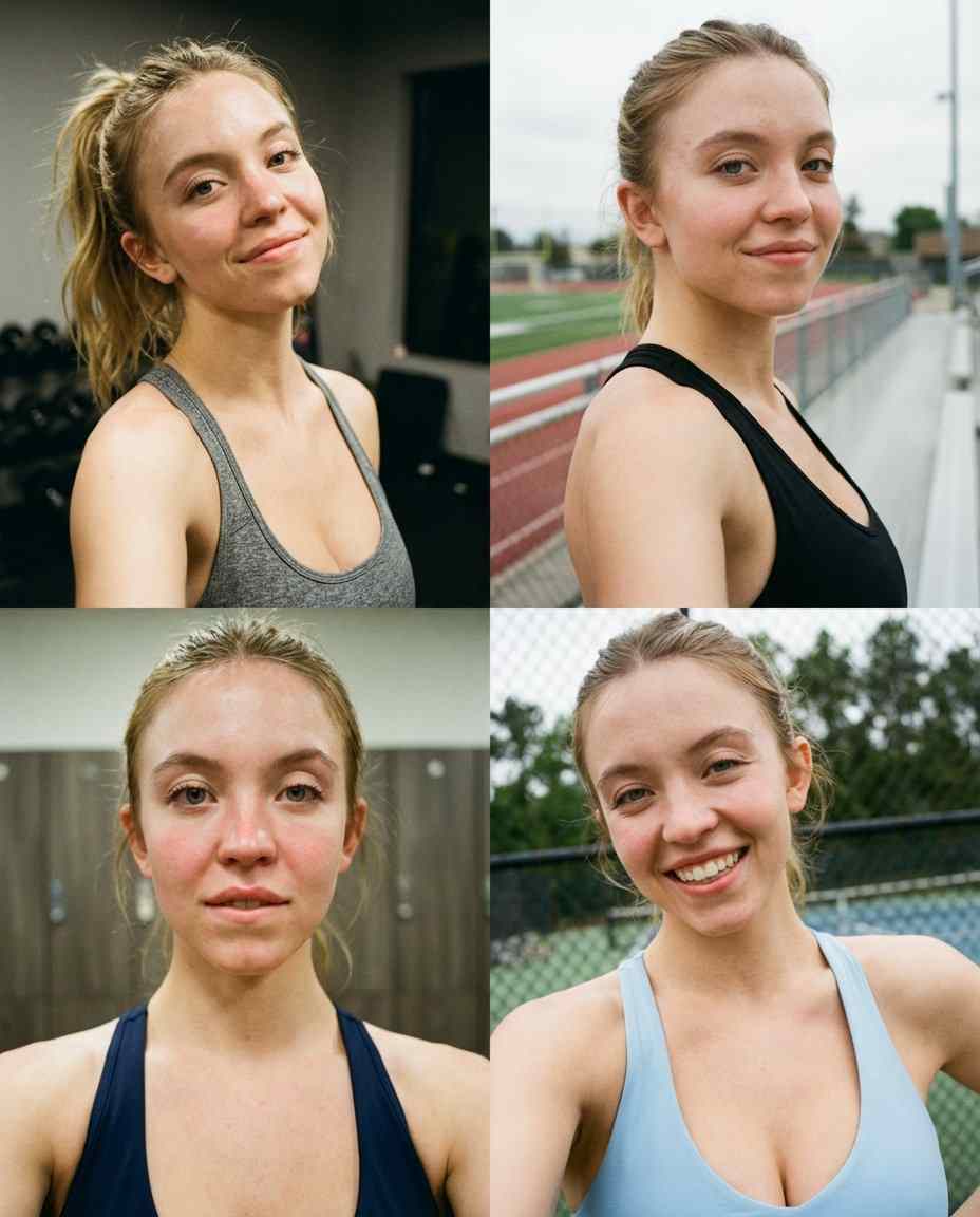 Sydney Sweeney Sports Selfie Collage Prompt 2